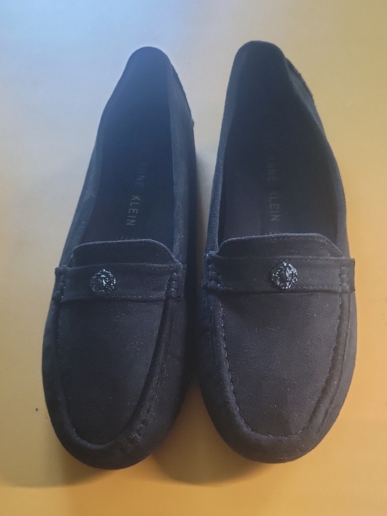 Anne Klein Shoes - NWOT Anne Klein Black Suede Penny Loafers with Decorative Emblem